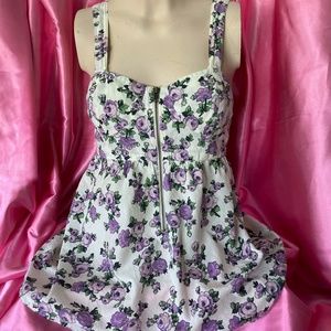 Topshop Floral Front Zip Top Size 6